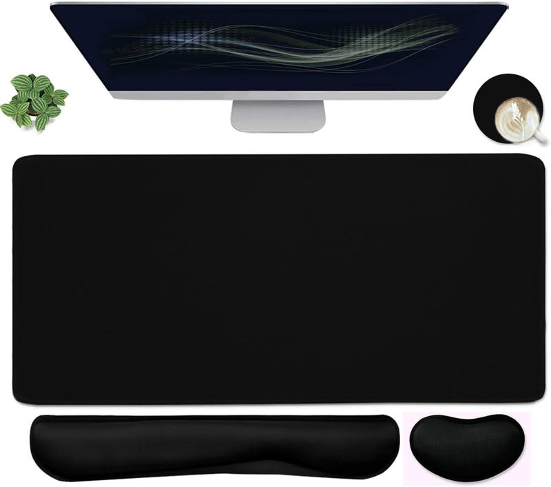 Yunoble Large Mouse Pad and Keyboard Wrist Rest, Desk Pad for Keyboard and Mouse, 4-in-1 Large Gaming Mouse Pad with Wrist Support, Desk Mat for Home Office Study Game-Black - Image 1